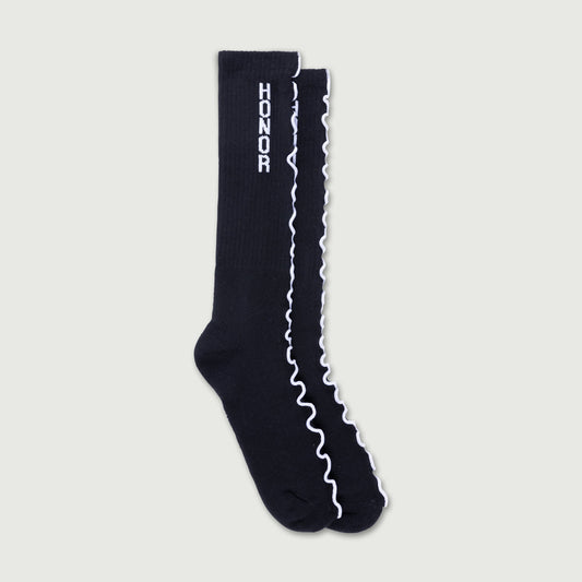 Embroidery Edge Ribbed Sock - Black