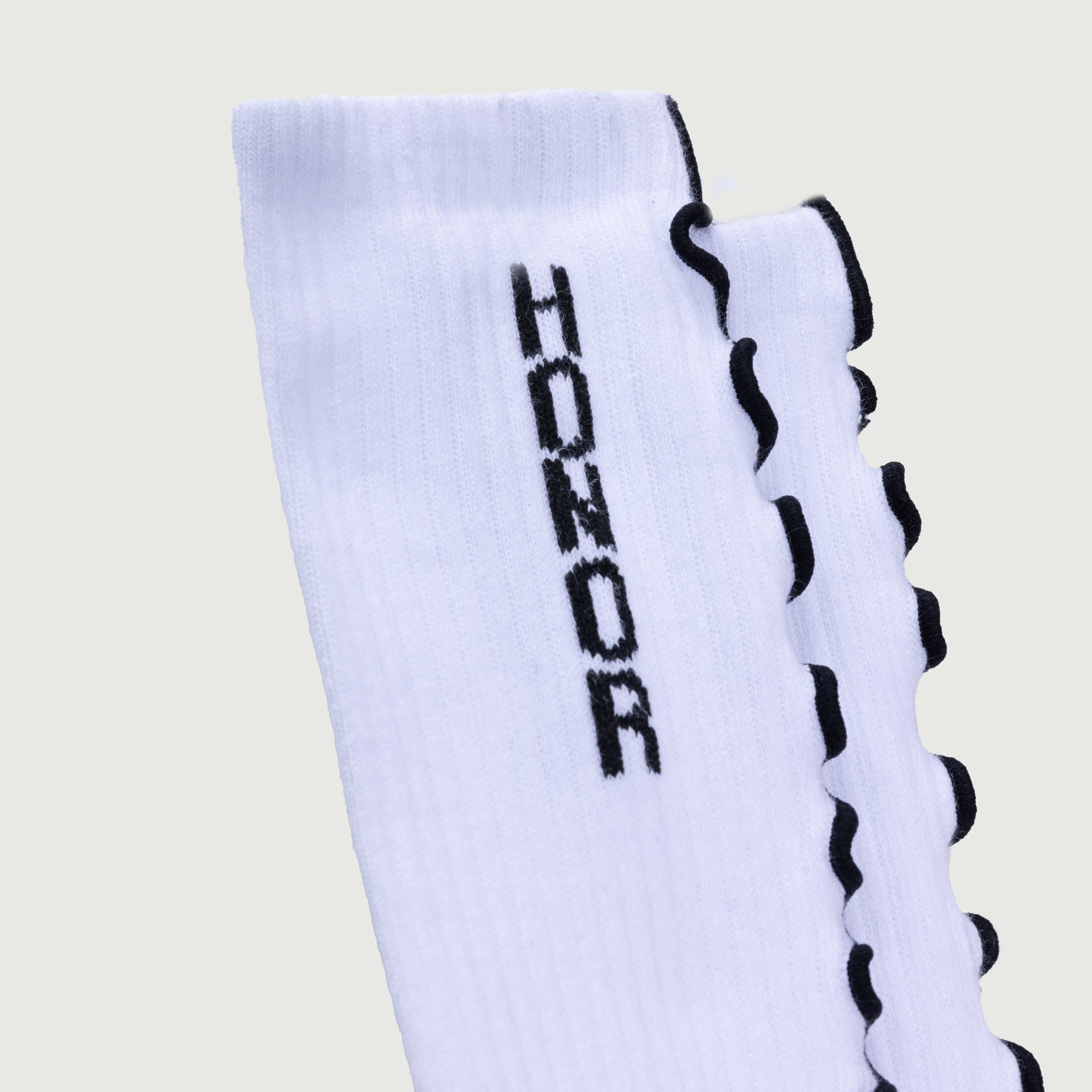 Embroidery Edge Ribbed Sock - White