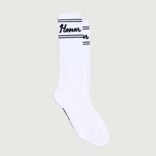 Drive In Striped Ribbed Sock - White