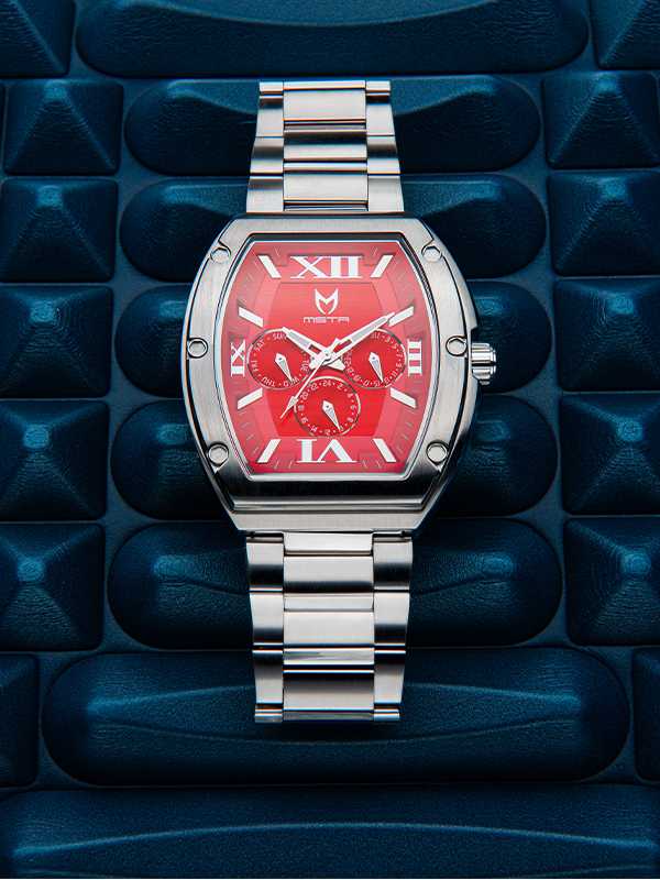 MJ128SS - MAJOR SILVER / RED / STEEL BAND