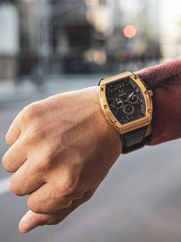 MJ116CB - MAJOR 18K GOLD / BLACK / CROC STYLE BAND