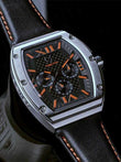 MJ121LB - MAJOR POLISHED SILVER / ORANGE / LEATHER BAND