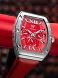 MJ128LB - MAJOR SILVER / RED / LEATHER STRAP