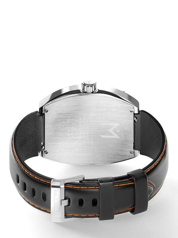 MJ121LB - MAJOR POLISHED SILVER / ORANGE / LEATHER BAND