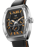MJ121LB - MAJOR POLISHED SILVER / ORANGE / LEATHER BAND