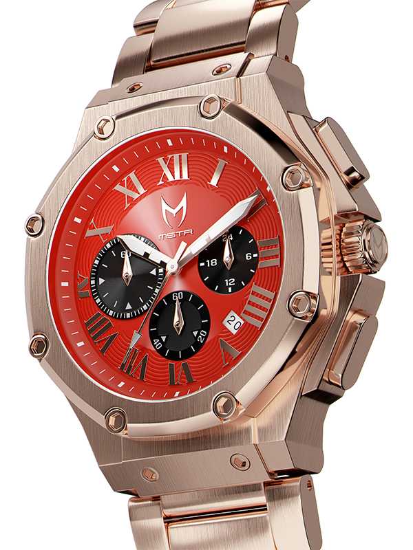 AM177SS - AMBASSDOR ROSE GOLD / RED / SS BAND