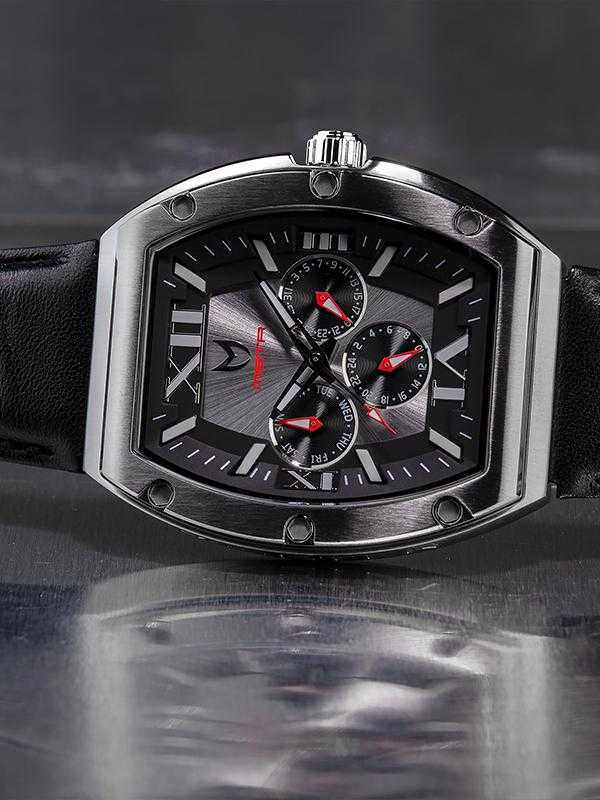 MJ124LB - MAJOR SILVER / SILVER / LEATHER BAND