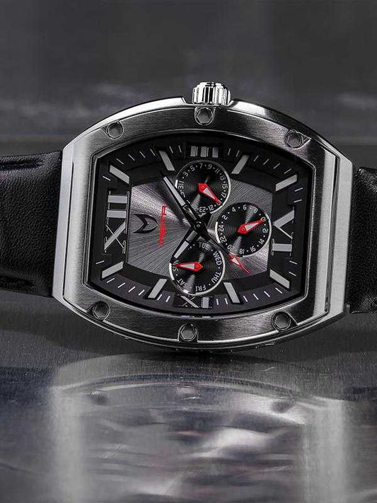 MJ124LB - MAJOR SILVER / SILVER / LEATHER BAND