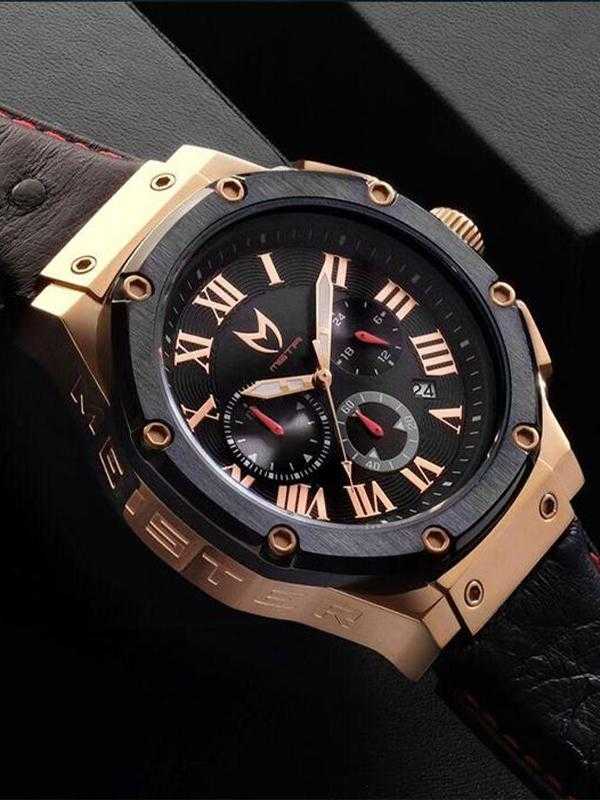 AM168OB - AMBASSADOR ROSE GOLD / BLACK / OSTRICH STYLE LEATHER BAND