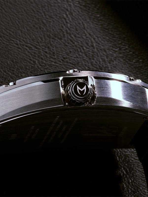 MJ121LB - MAJOR POLISHED SILVER / ORANGE / LEATHER BAND