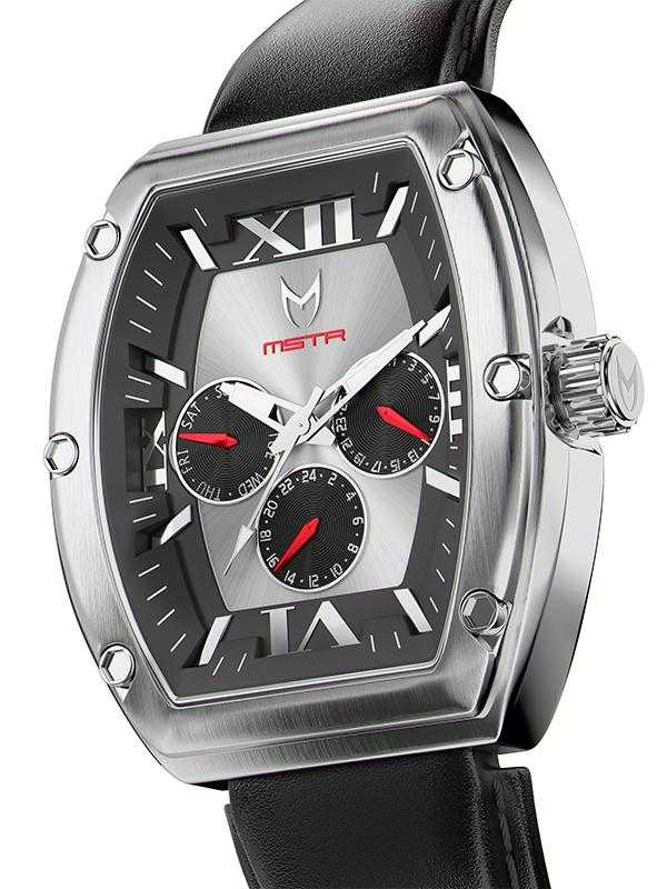 MJ124LB - MAJOR SILVER / SILVER / LEATHER BAND