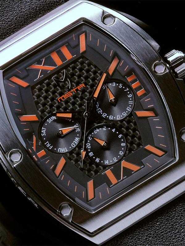 MJ121LB - MAJOR POLISHED SILVER / ORANGE / LEATHER BAND