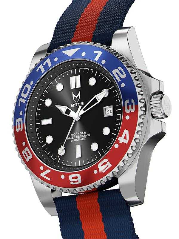 VO107NS - AUTO VOYAGER SILVER / BLUE & RED / NATO BAND