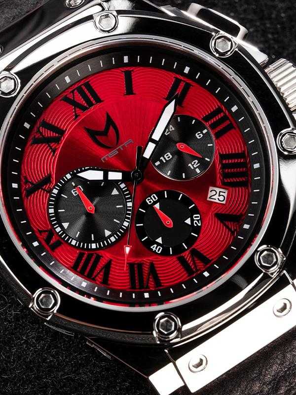 AM1012LB - AMBASSADOR SILVER / RED / LEATHER BAND