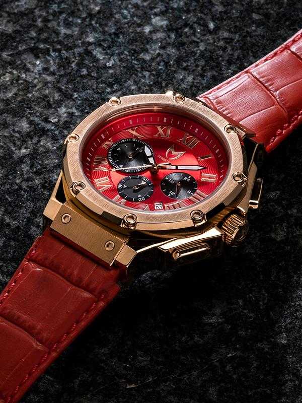 AM177CB - AMBASSADOR ROSE GOLD / RED / CROC STYLE BAND