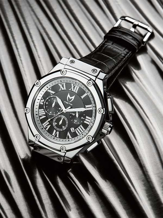 AM1017CB - AMBASSADOR SILVER / BLACK W/ LEATHER STRAP