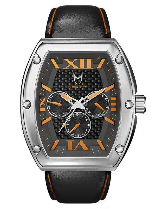 MJ121LB - MAJOR POLISHED SILVER / ORANGE / LEATHER BAND