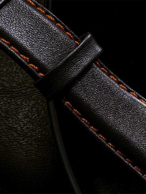 MJ121LB - MAJOR POLISHED SILVER / ORANGE / LEATHER BAND