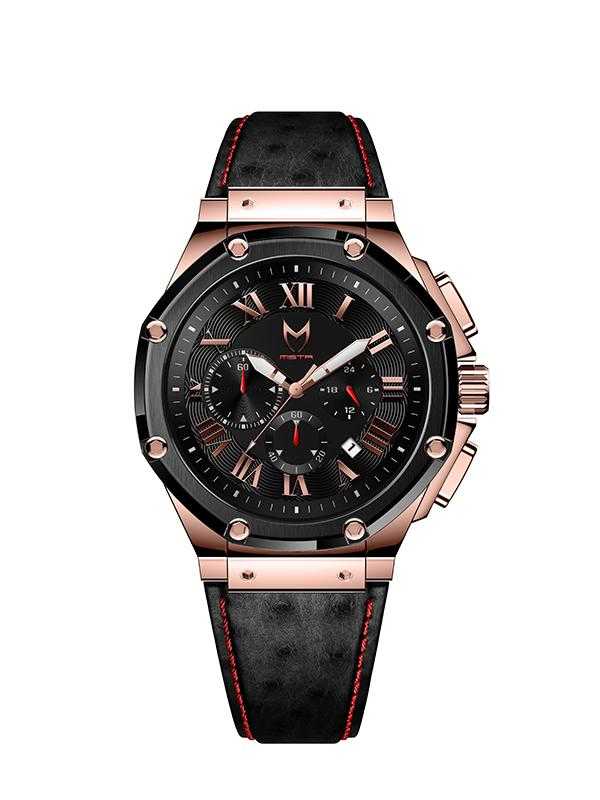 AM168OB - AMBASSADOR ROSE GOLD / BLACK / OSTRICH STYLE LEATHER BAND