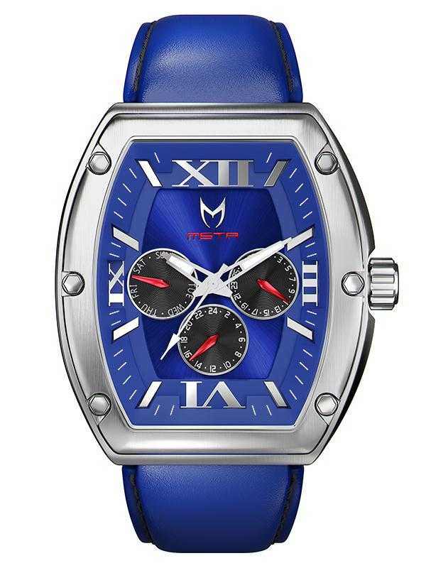 MJ118LB - MAJOR SILVER / BLUE / LEATHER BAND