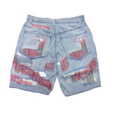 Red Distressed Denim Shorts