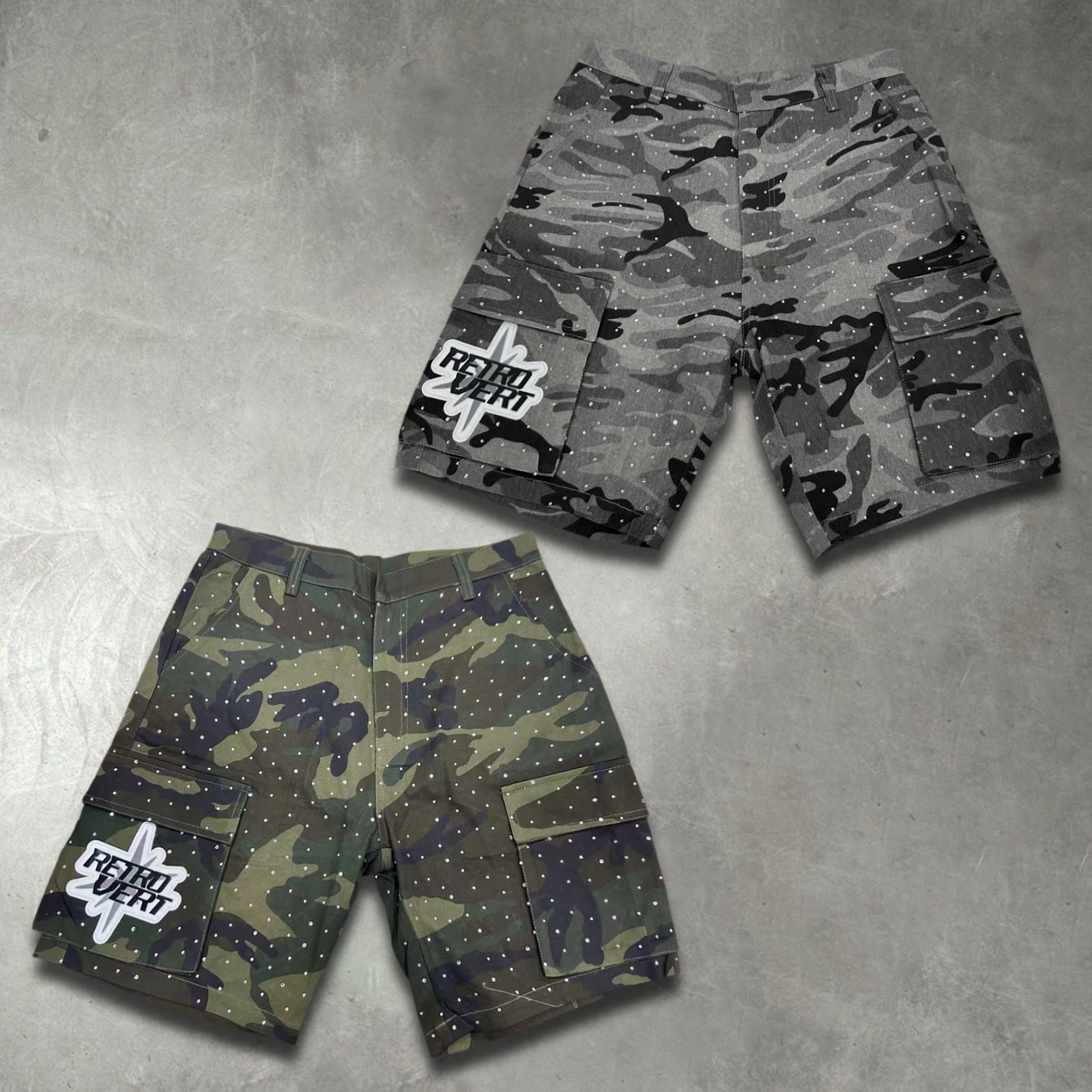 Rhinestone Camo Shorts - Green