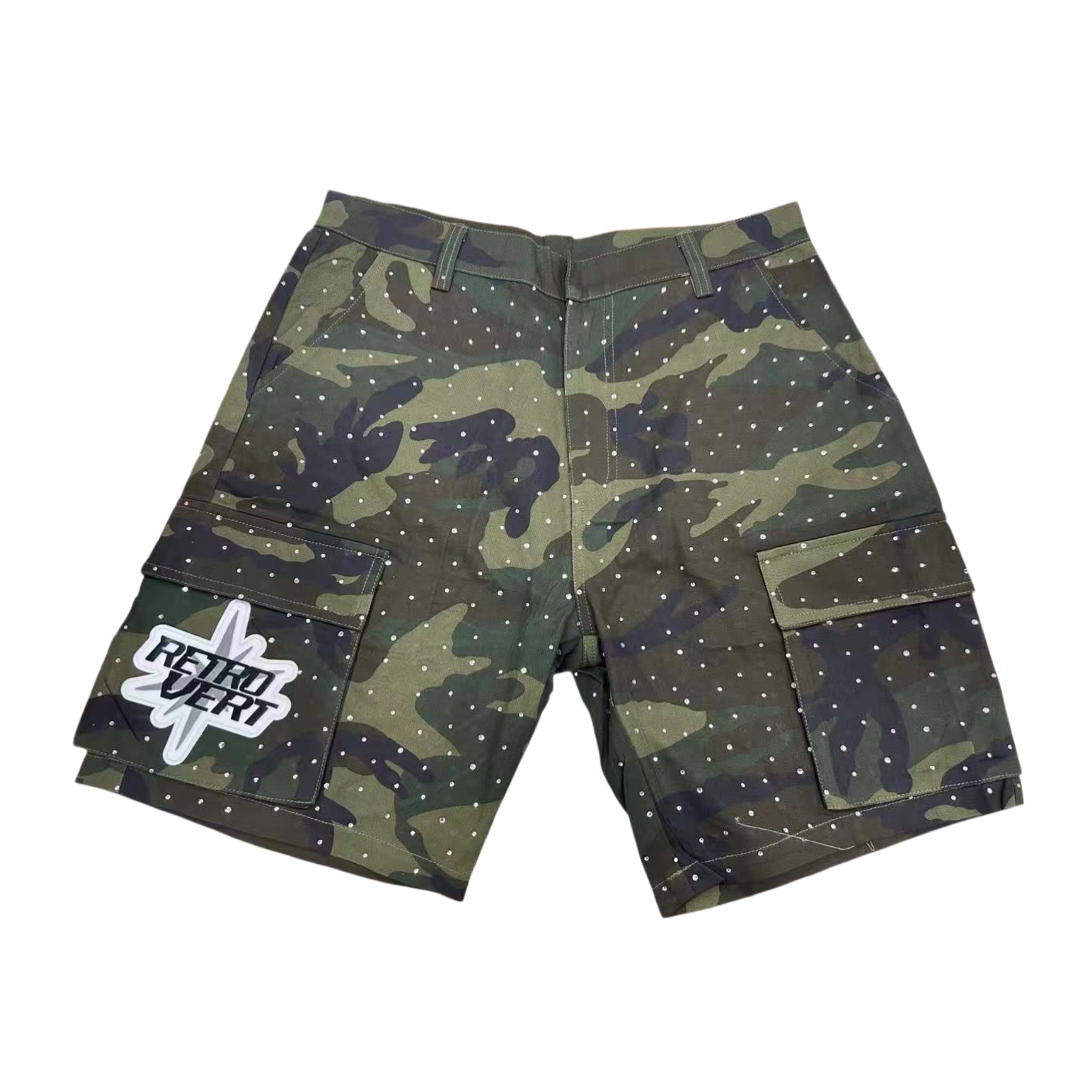 Rhinestone Camo Shorts - Green