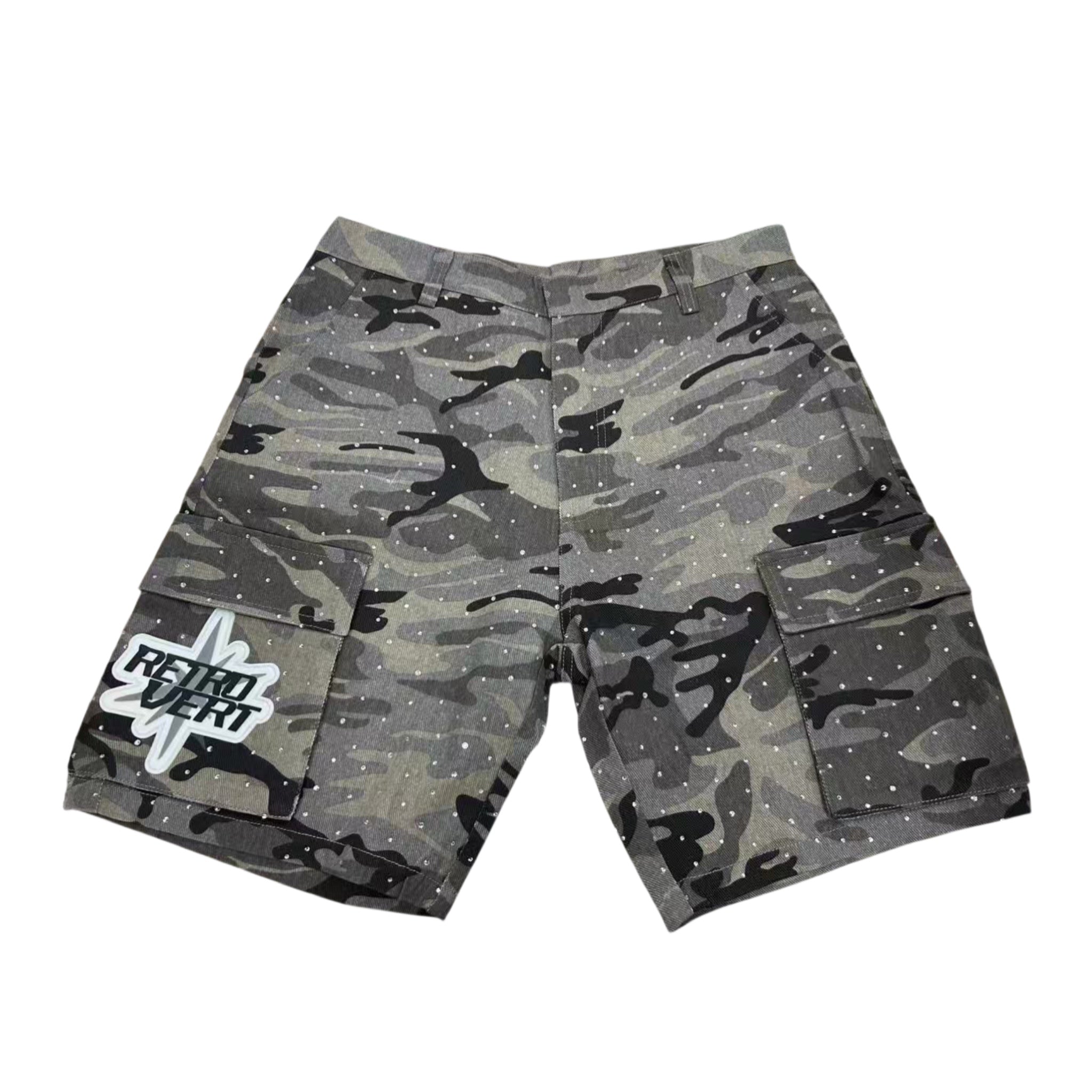 Rhinestone Camo Shorts - Grey
