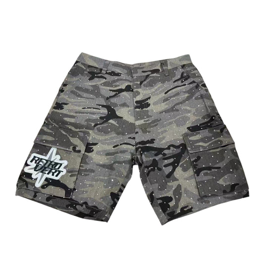Rhinestone Camo Shorts - Grey