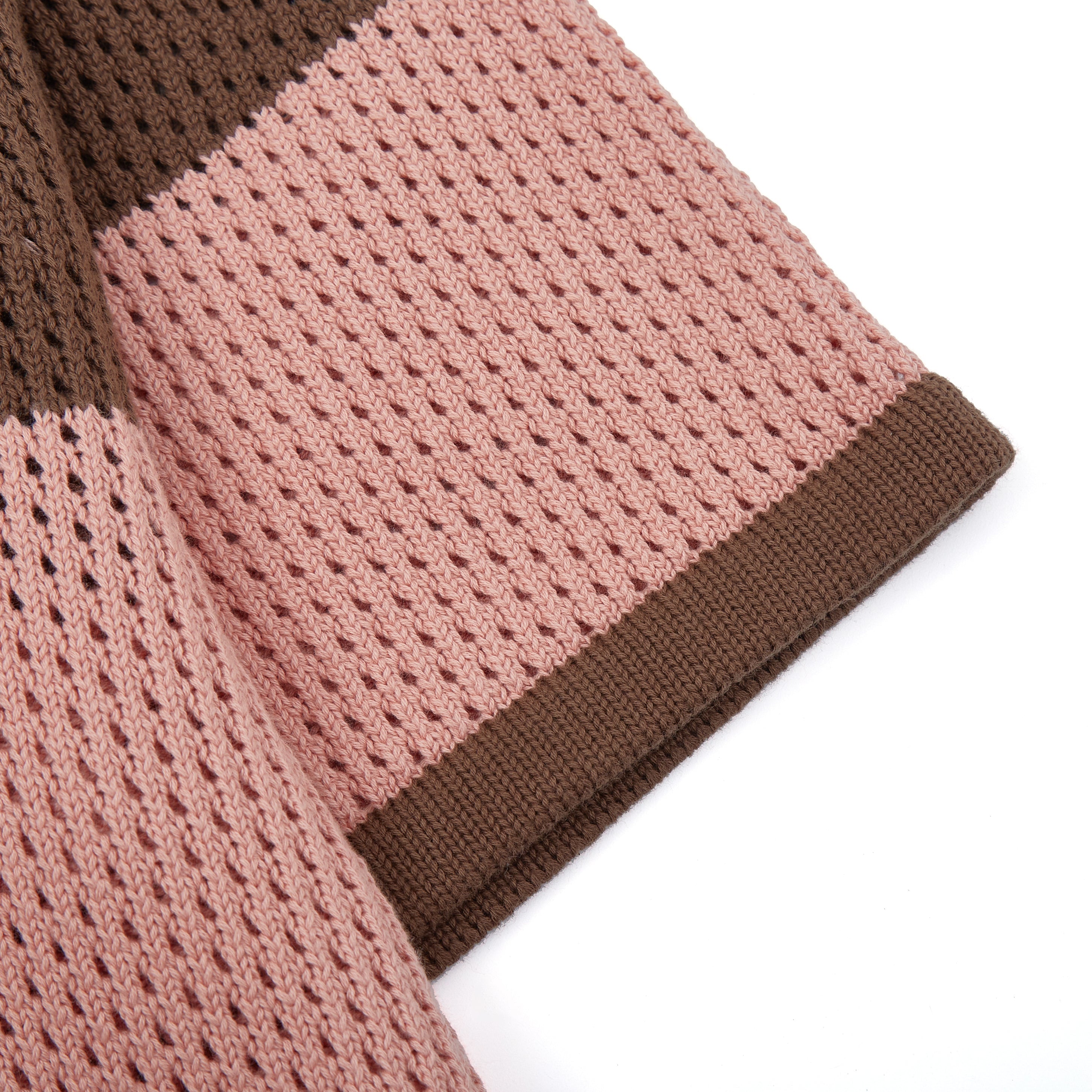 Crochet Knit Polo (Pink / Brown)