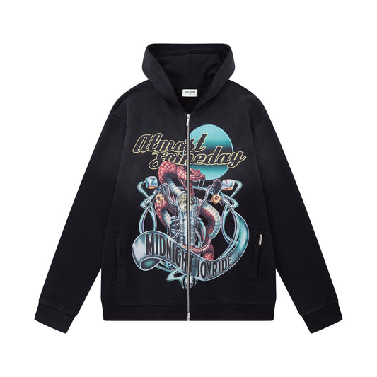 Midnight ZipUp Hoodie (Sun Fade Black)