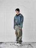 Dirty-Washed Brushing Wax Baggy Denim