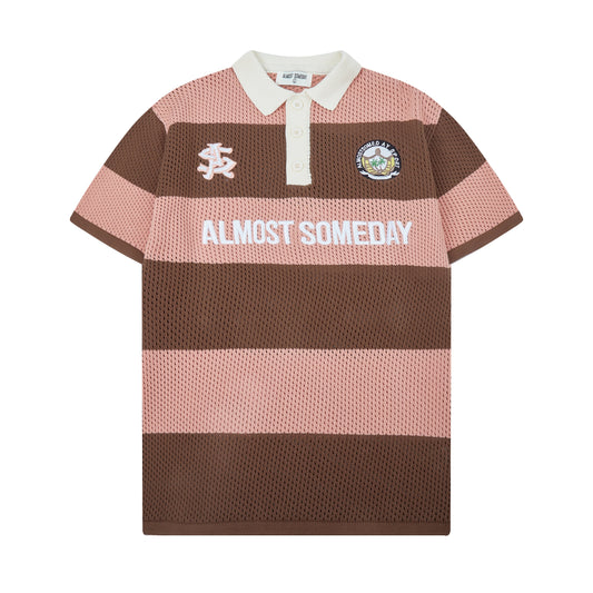 Crochet Knit Polo (Pink / Brown)