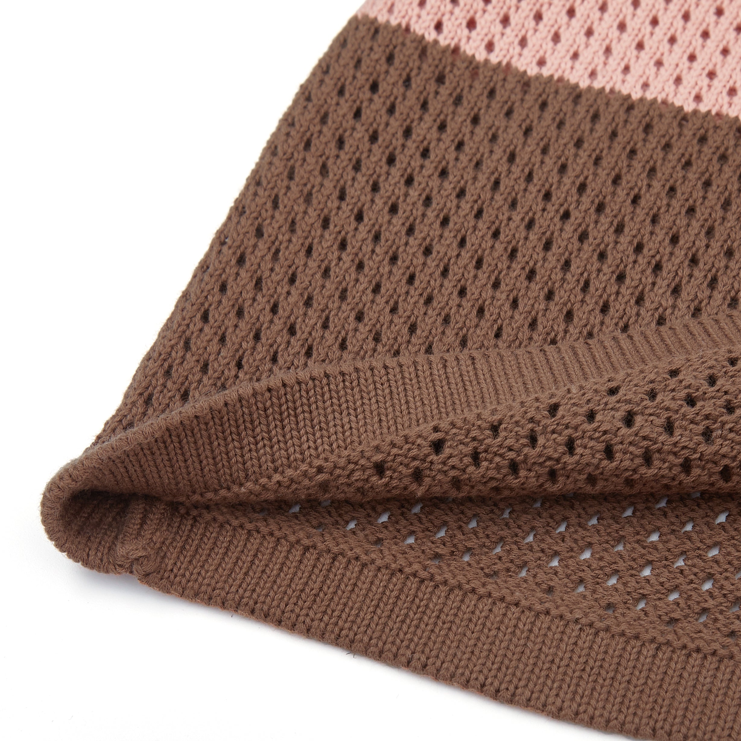 Crochet Knit Polo (Pink / Brown)