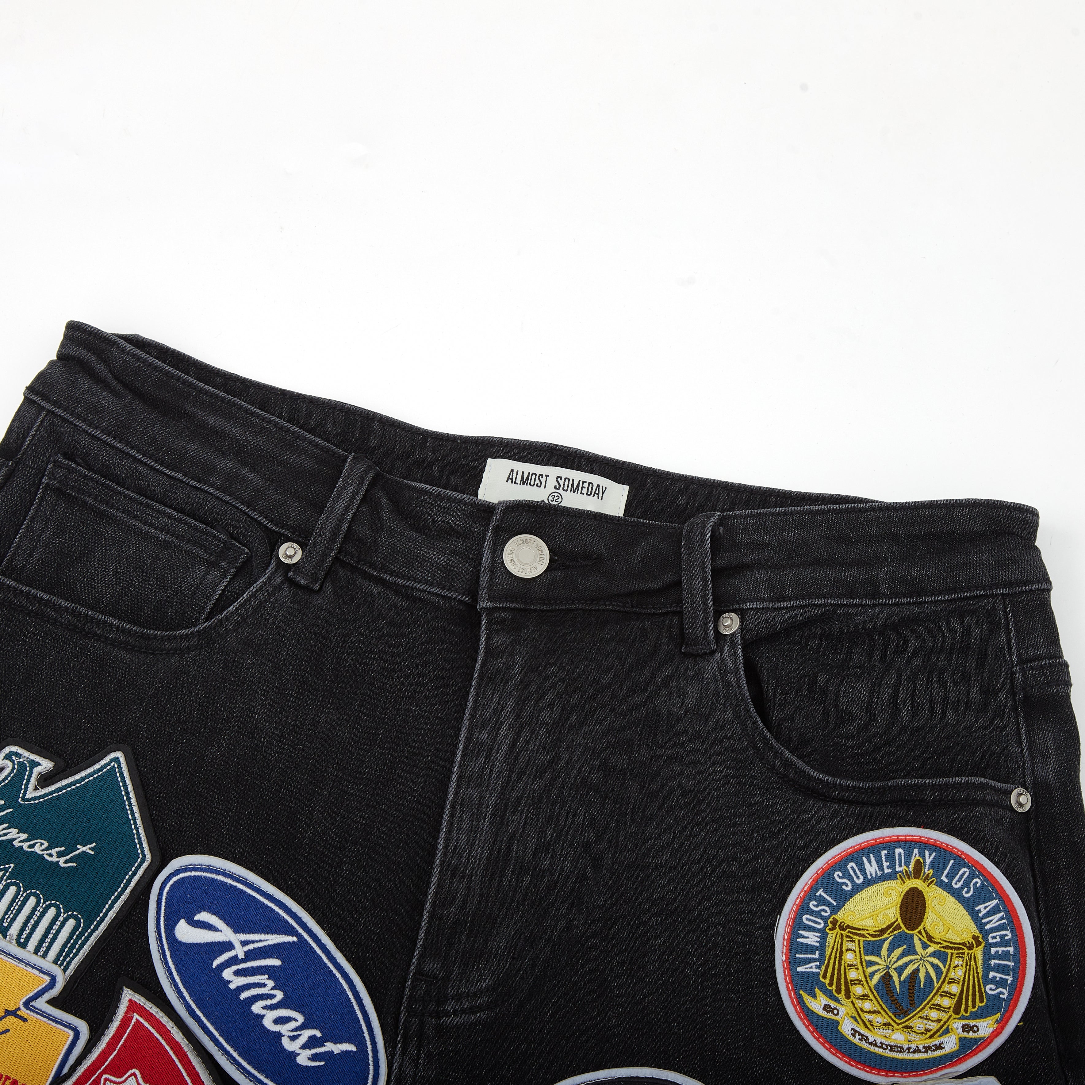 Patchwork Denim Jorts (Washed Black)