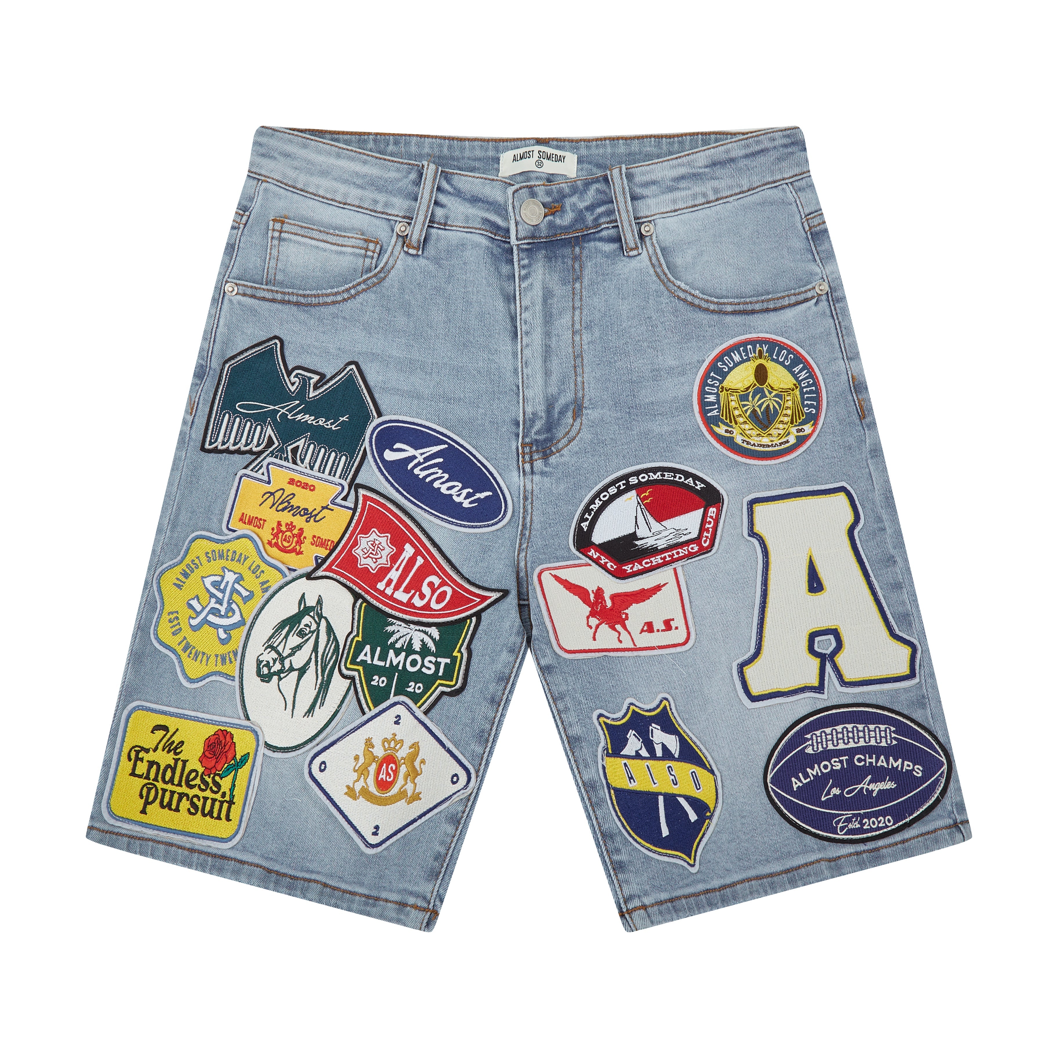 Patchwork Denim Jorts (Washed Blue)