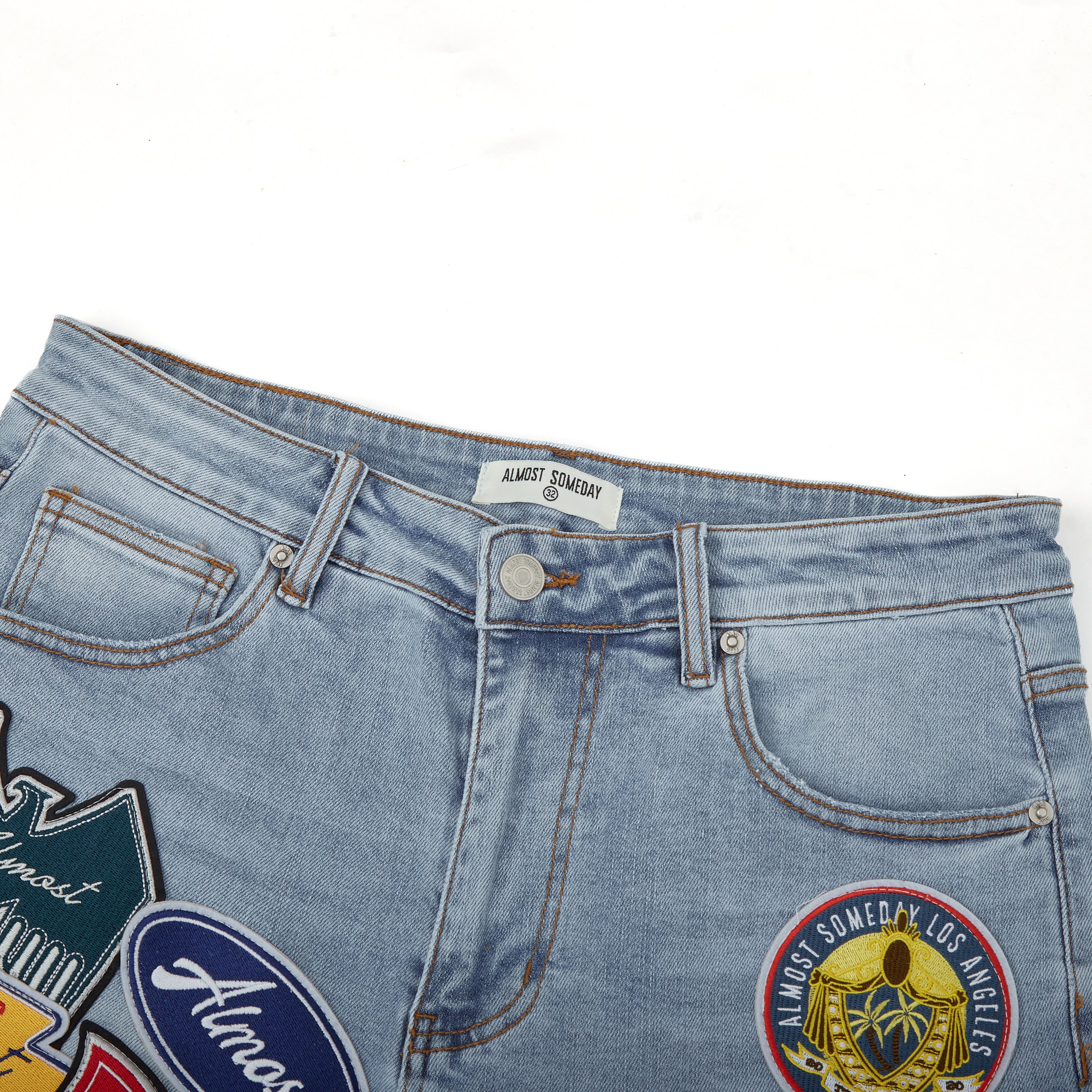 Patchwork Denim Jorts (Washed Blue)
