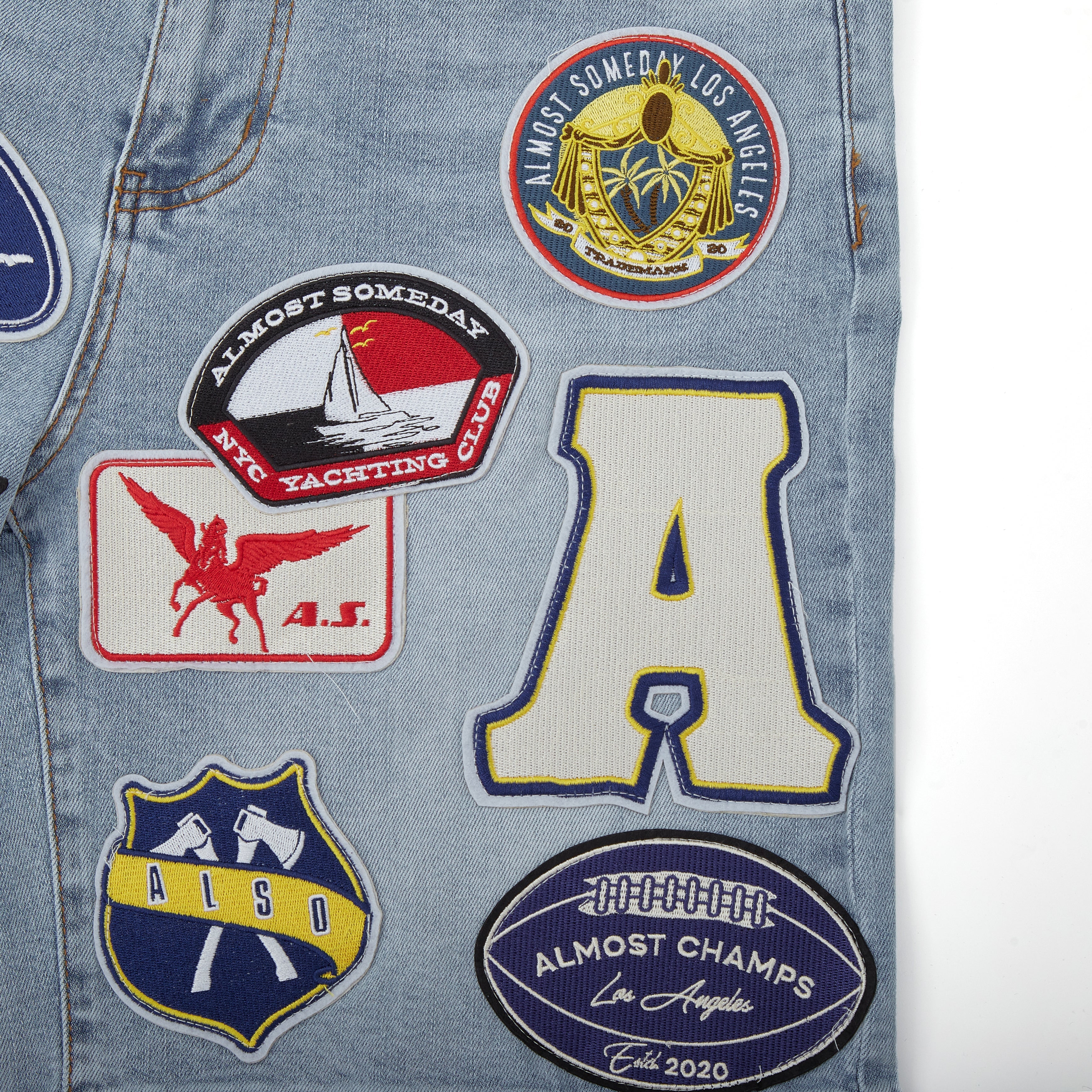 Patchwork Denim Jorts (Washed Blue)