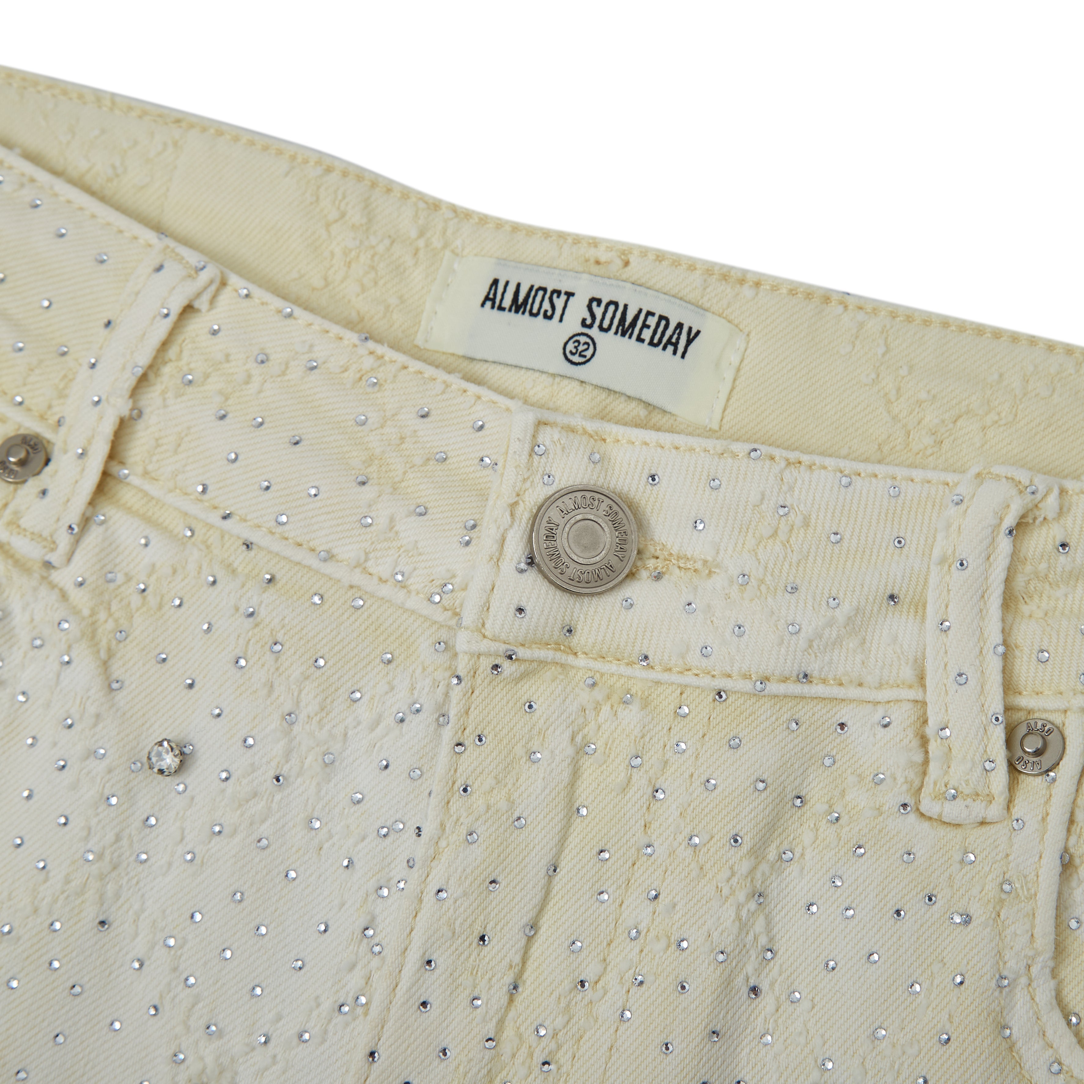 Gemstone Denim Jorts - White