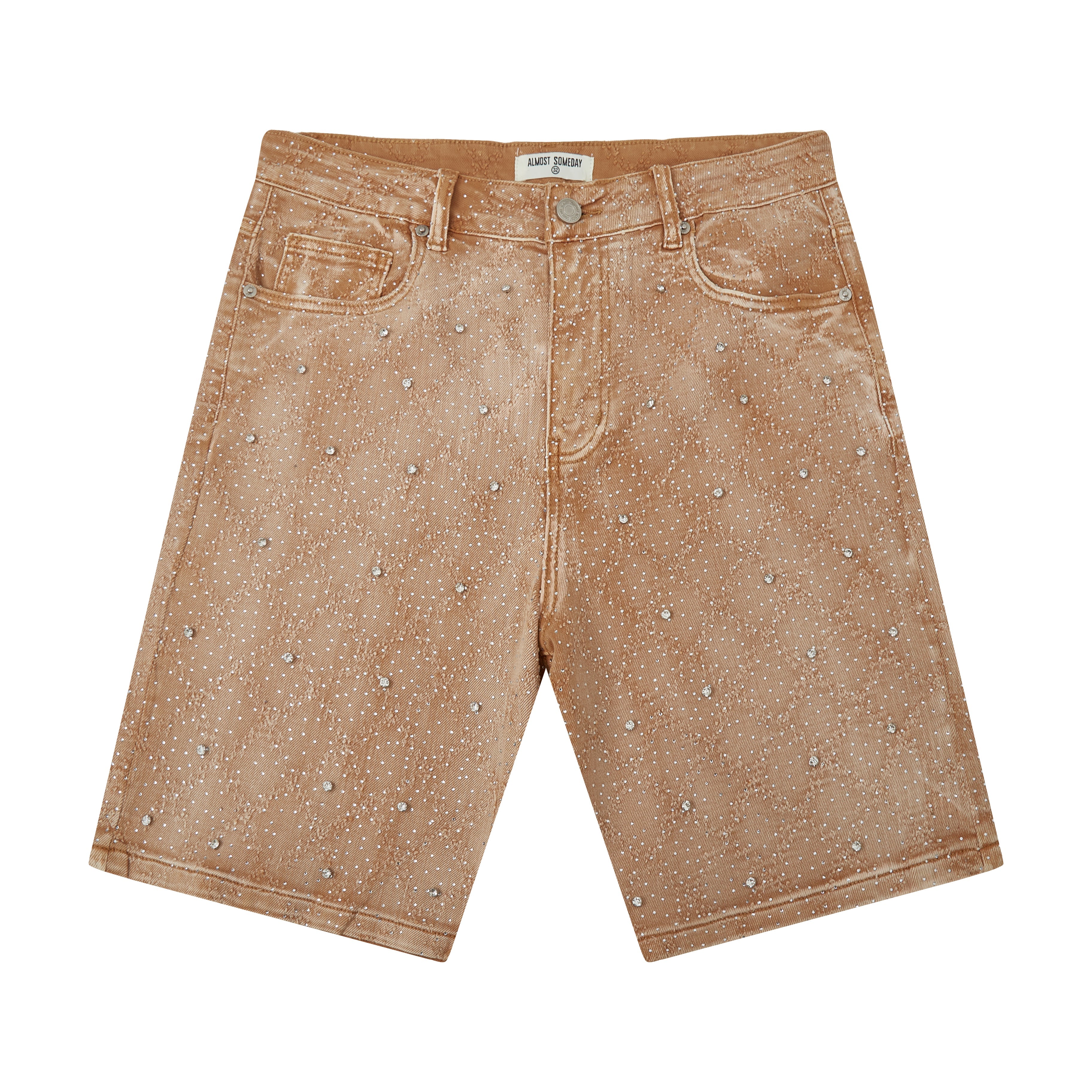 Gemstone Denim Jorts - Light Brown