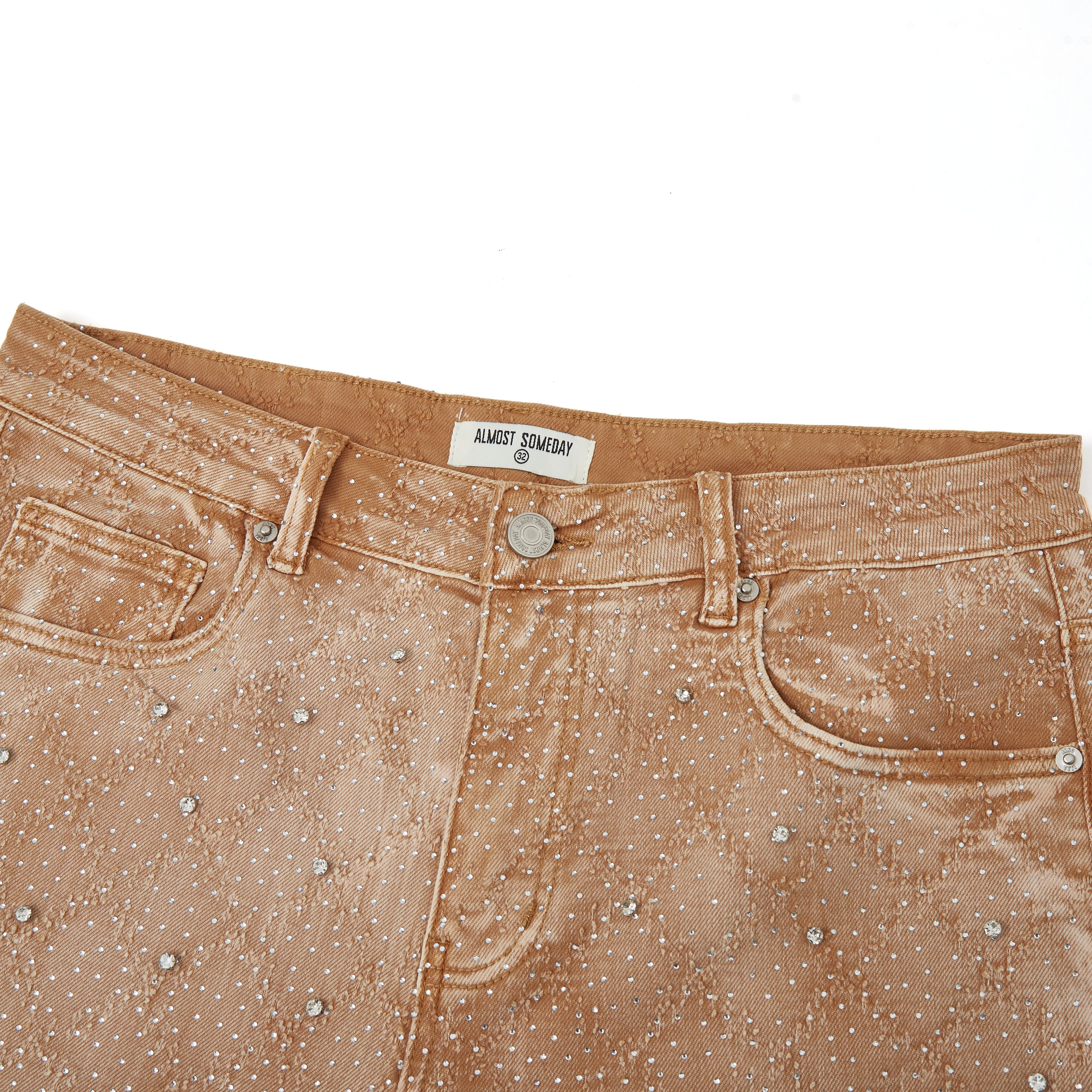 Gemstone Denim Jorts - Light Brown
