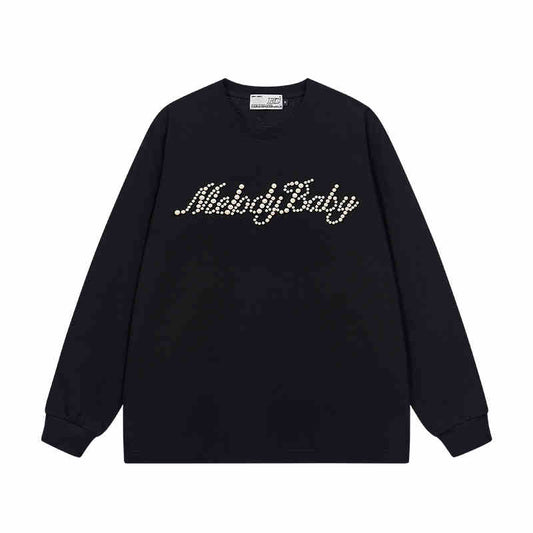 Pearl Embroidered Minimalist Long Sleeve Tee