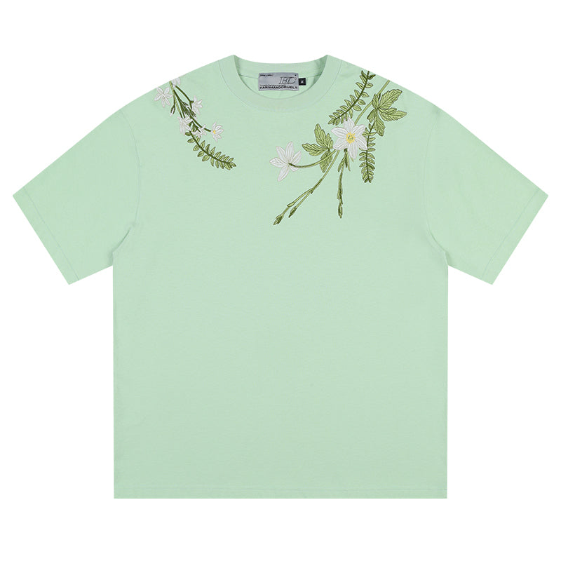Floral Collar Embroidery Logo Tee