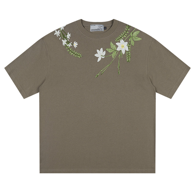 Floral Collar Embroidery Logo Tee