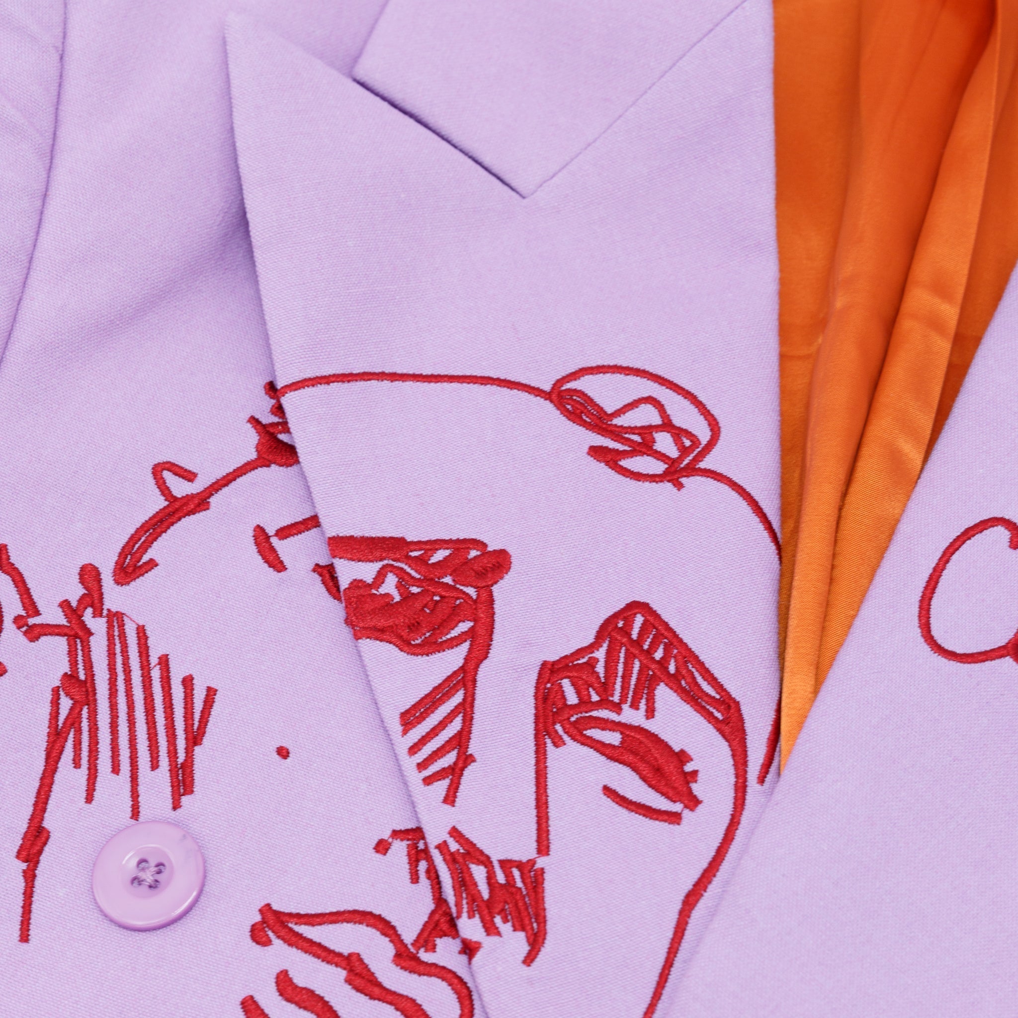 Doodle Faces Embroidered Suit Top [Lavender]