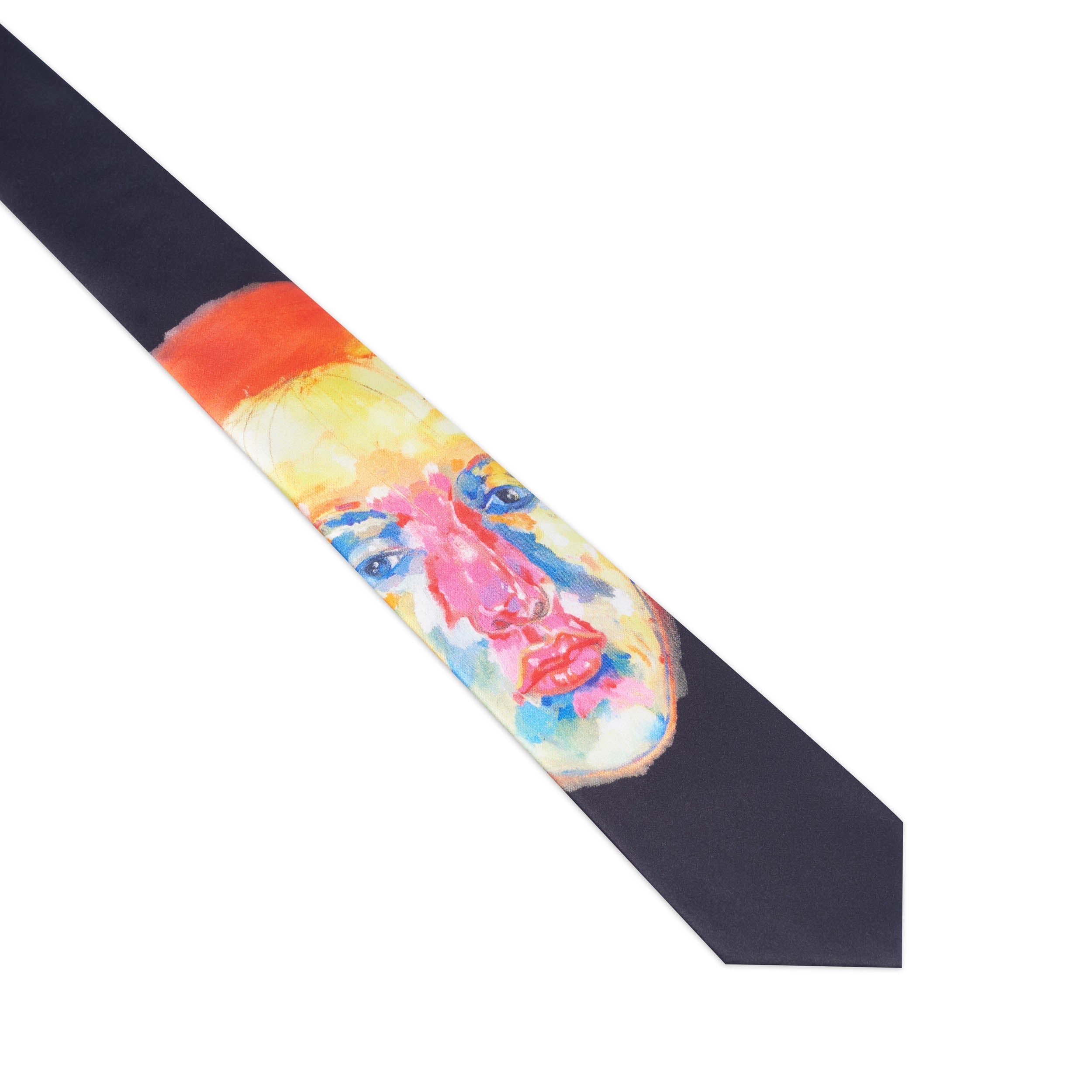 Face-Printed Silk Tie [Black]