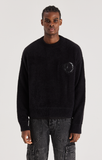 LEATHER APPLIQUE KNIT SWEATSHIRT