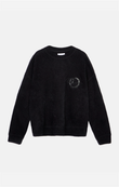 LEATHER APPLIQUE KNIT SWEATSHIRT