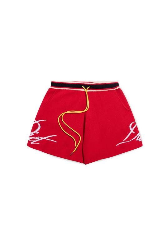 Knitted Script Shorts - Red