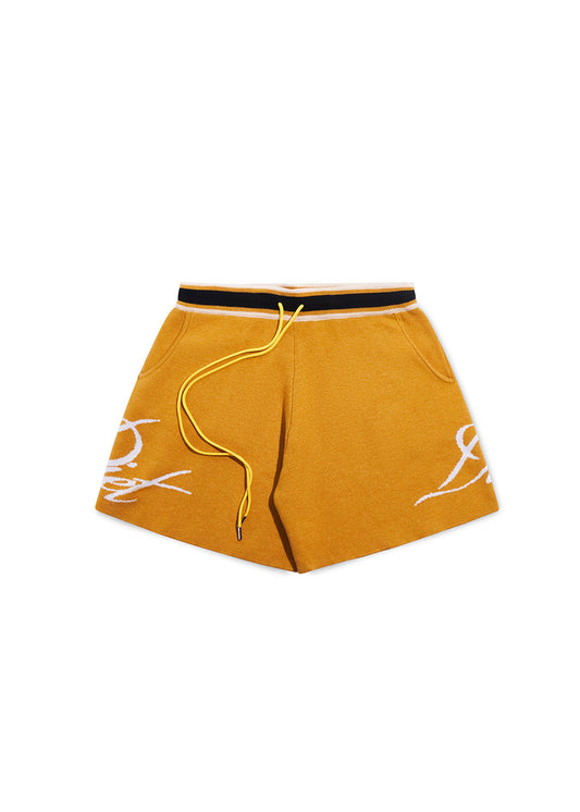 Knitted Script Shorts - Yellow
